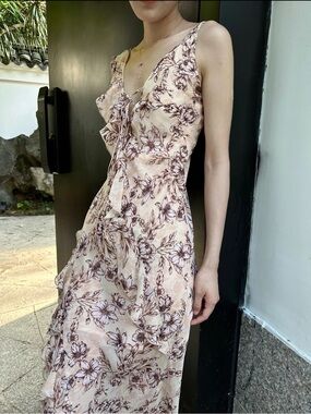 Floral Ruffle Slip Dress in Blush
